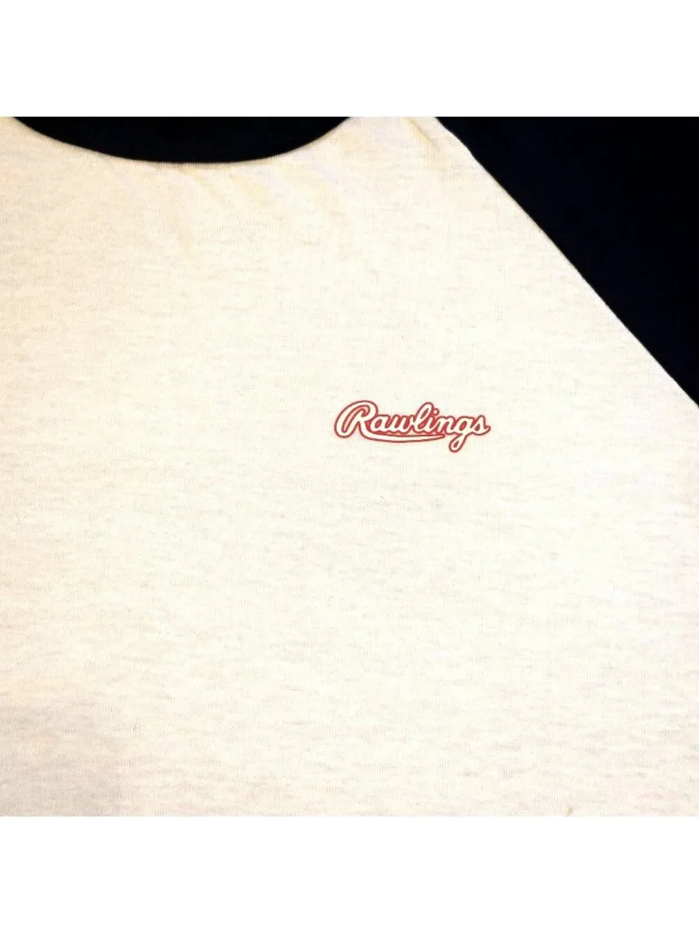 Vintage Rawlings White Navy Blue Raglan 3/4 Sleeve Baseball T Shirt Large NEW